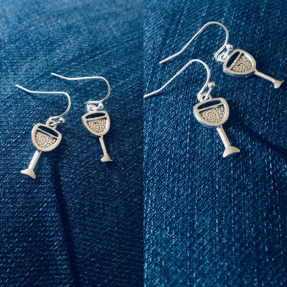 Fun & Playful Silver Wine Glass Earrings NWT
